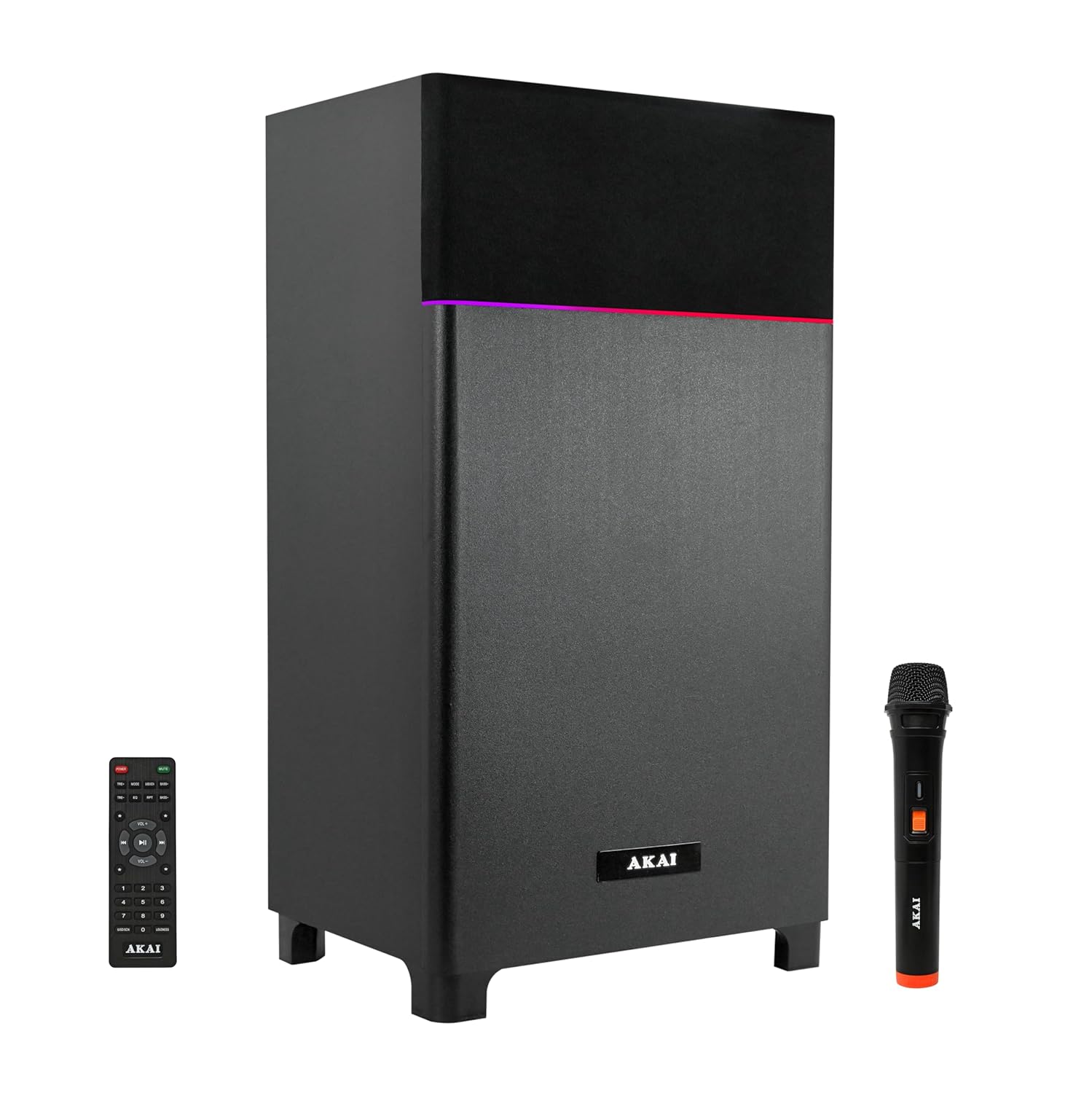 Akai Karaoke UltraBoom-80, Powerful 80W RMS Home Theater Bluetooth Party Box Speaker with 1 Wireless Karaoke Mic